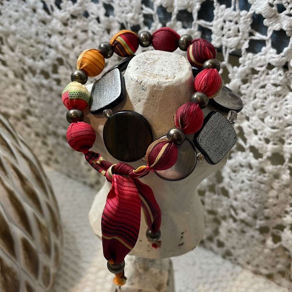 New! Set of two beaded bracelets red grey tones